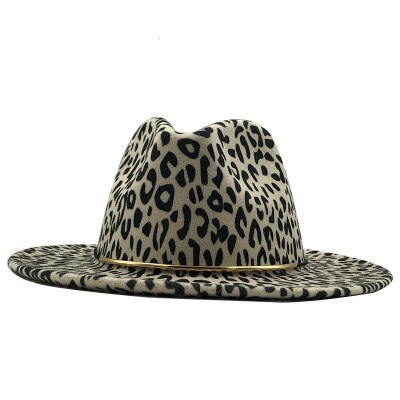 Kvinder jazz hat leopard print fedora hat vinter hat kunstig uld blanding jazz cap bred brim kirke derby flad top hat: Brun
