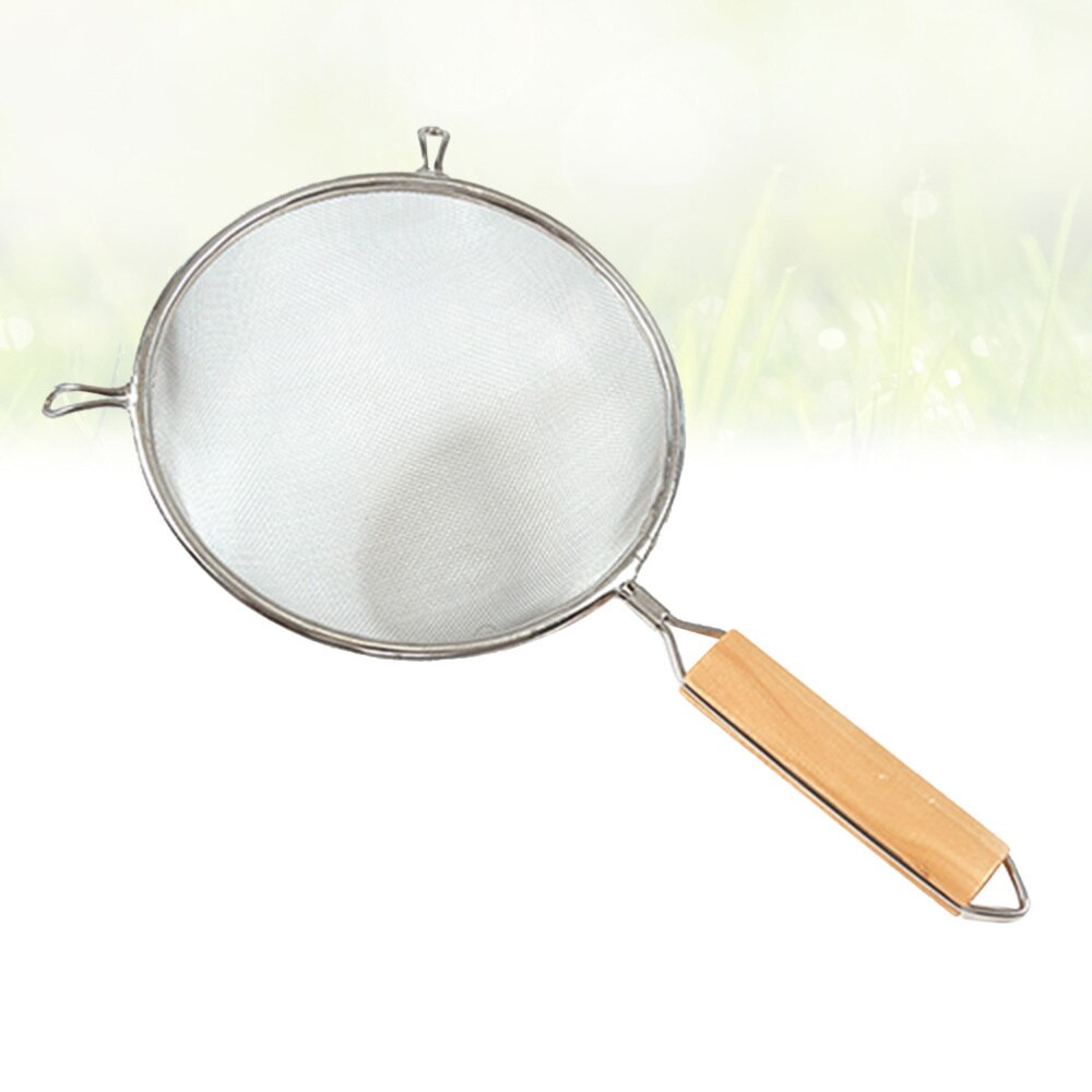 Mesh Stainless Steel Skimmer Strainer Mesh Skimmer Basket Ladle with Wooden Handle for Noodles Spaetzle Pasta Chips(Diameter 14c: Size 2