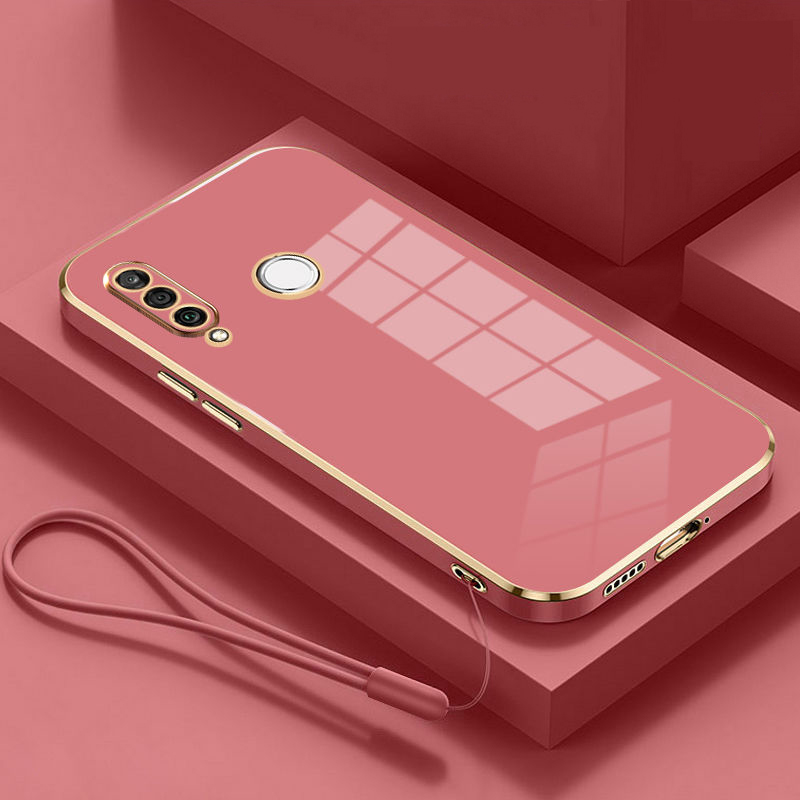 Para Huawei P30 lite funda Huawei P30 lite funda de teléfono MAR-LX1A MAR-LX3A MAR-LX2J funda de lujo chapada cuadrada cubierta trasera a prueba de golpes: Rosa púrpura