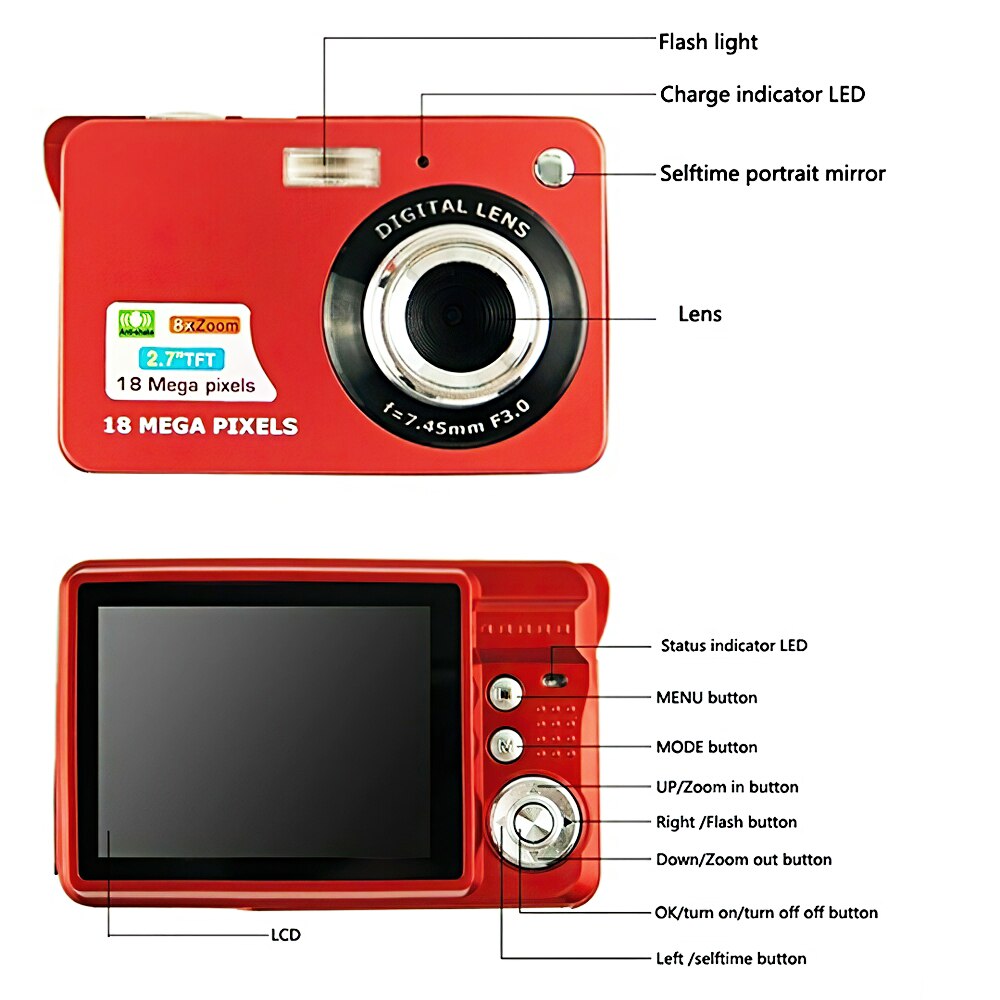 2.7" HD 1080P 18MP ZOOM Mini Digital Camera DV Video Kids Camcorder Anti-Shake Photo Camera Kids