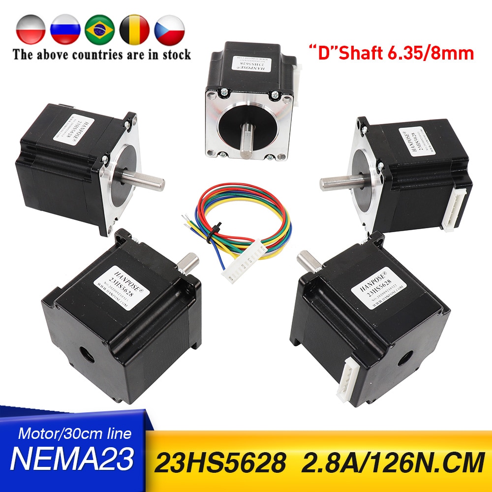 Nema 23 Stepper Motor 4-lead 165 Oz-in 56mm 126N.CM 2.8A 6.35mm or 8mm shaft 23HS5628 black motor 57 step motor nema23