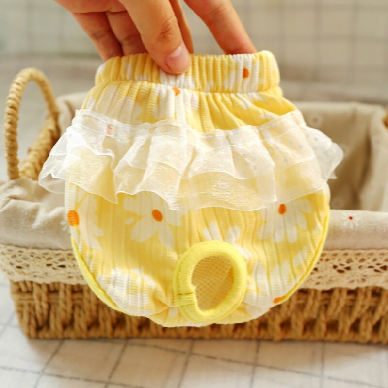Pet Physiological Pants Diaper Sanitary Reusable Female Dog Shorts Panties Menstruation Underwear Briefs Lovely Dog Pants: Yellow chrysanthemum / M