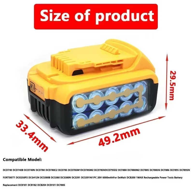 Batería DCB200 de 20V Compatible con herramientas eléctricas dewalt, herramienta eléctrica recargable de 18V y 12Ah, baterías de litio de 20V, 18 voltios, 18v, 12Ah