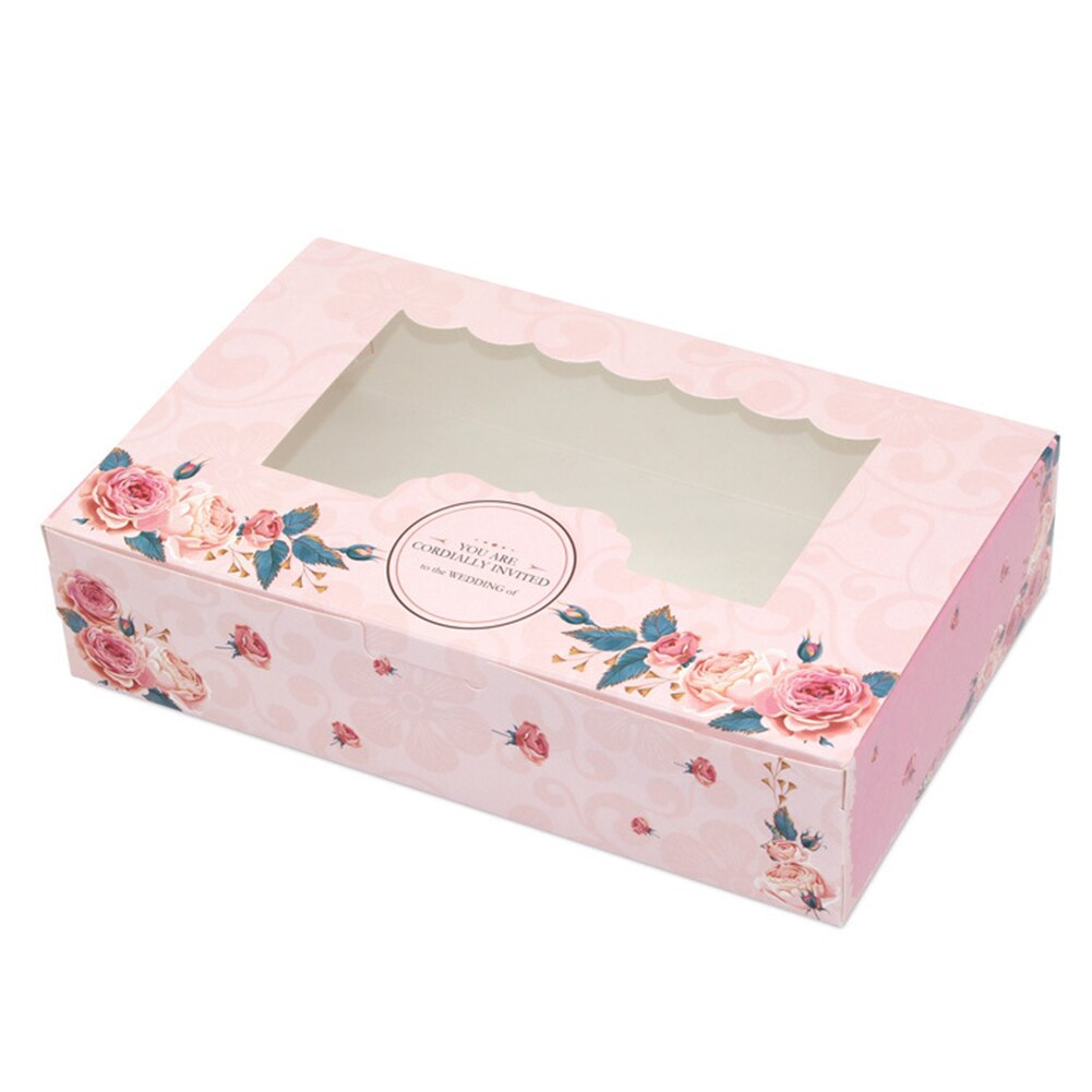 10 Pcs Box Party Foldable With Window Candy Rose Cute Packaging Multi Purpose Cupcake Wedding Cookies Easy Assemble Paper