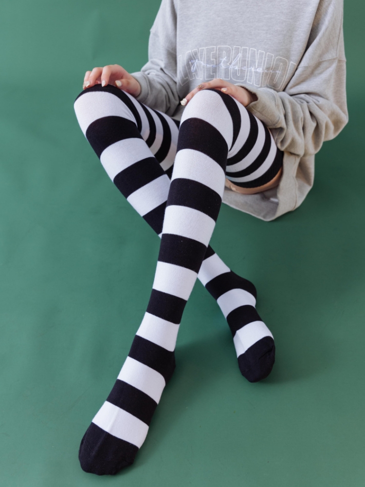 Dames Meisjes Overknee Lange Streep Dij Hoge Gestreepte Katoenen Sokken 22 Kleuren Zoet Schattig Plus Size Overknee Sokken