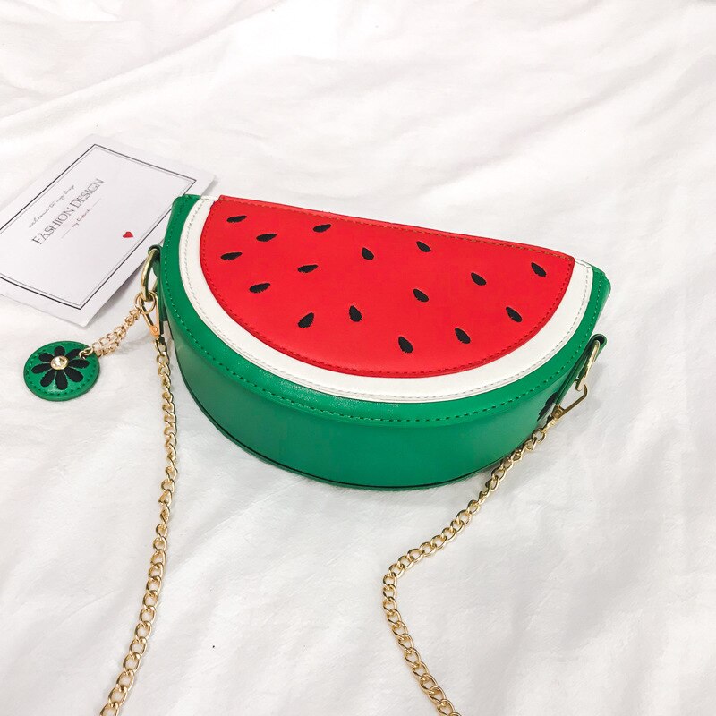 Damenhandtasche aus pu-leder, niedliche umhängetasche mit fruchtmotiv und kette, orangefarbene wassermelonen-tasche