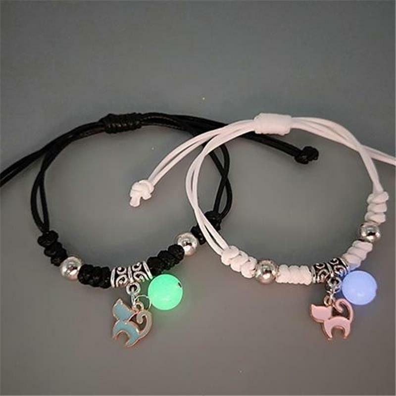 Lot de 2 Bracelets lumineux lune étoile, corde ajustable, à la , pour Couple, Bracelets assortis pour amis, bijoux d'amour: 2