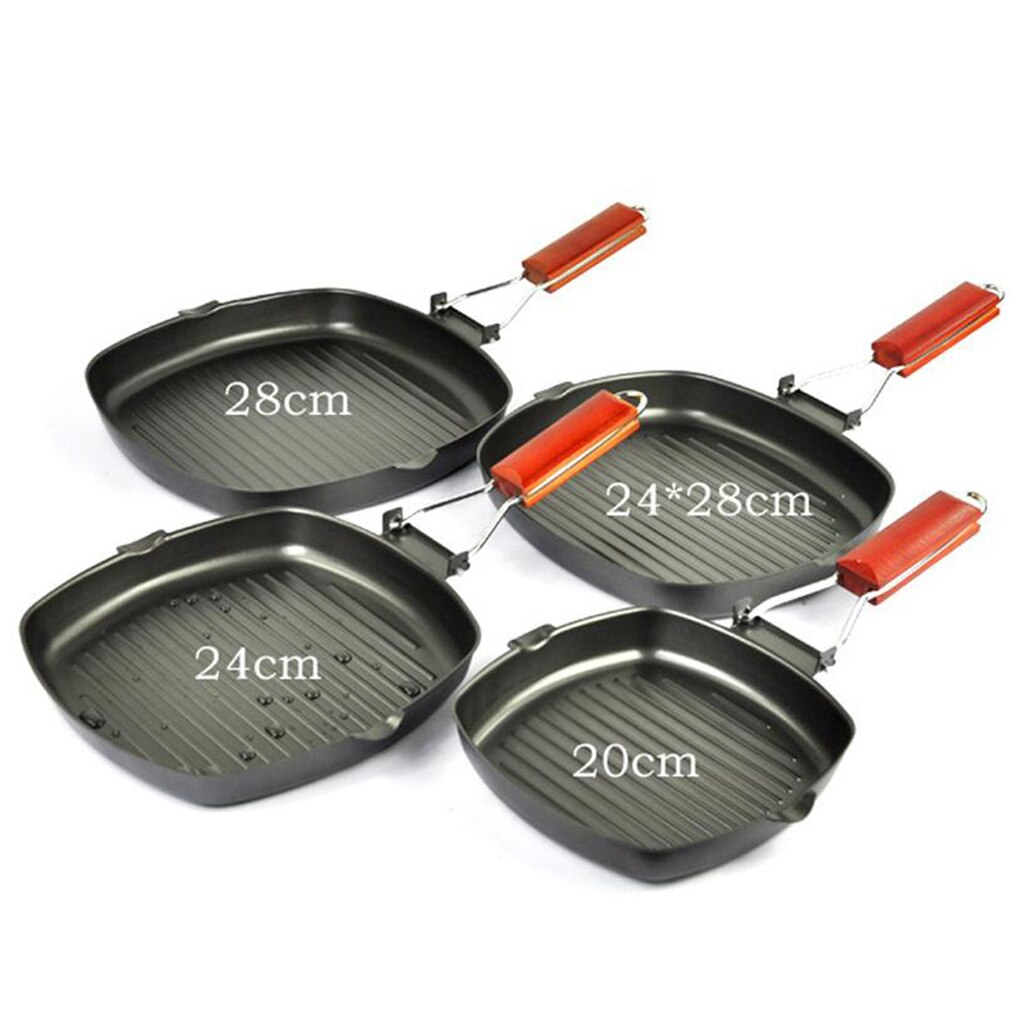Non Sticky Iron Steak Frying Pan Folding Portable Square Grill Pan