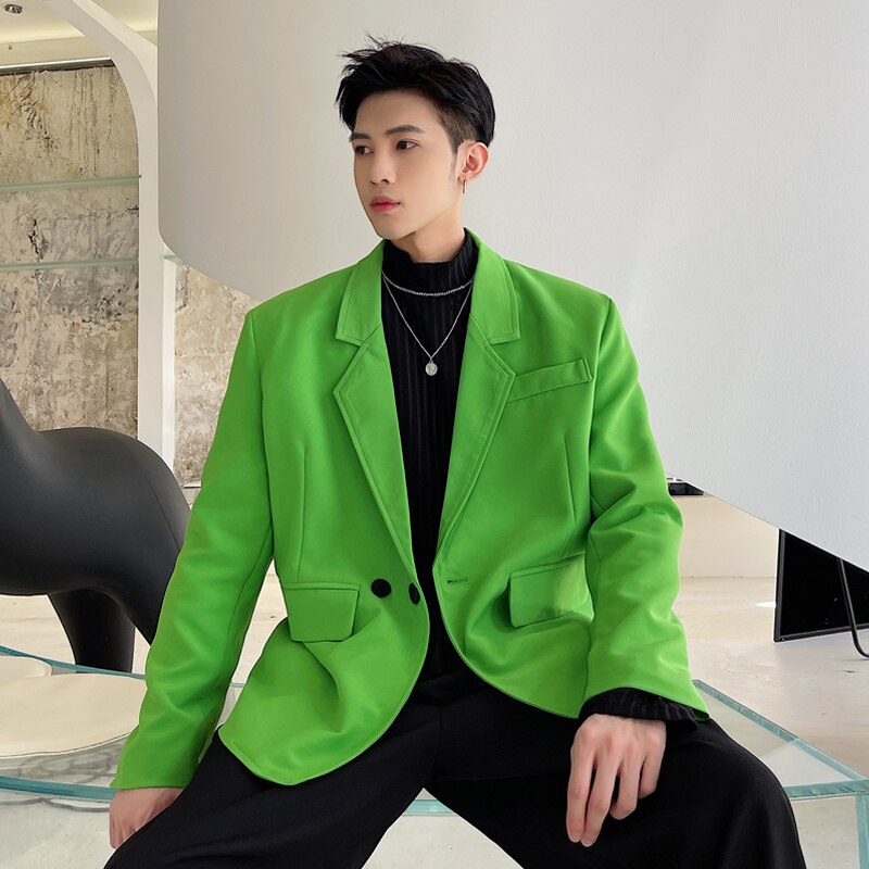 Blazer vert pour homme, veste de costume décontractée, ample, de bureau, à la , de la société coréenne, printemps 2022