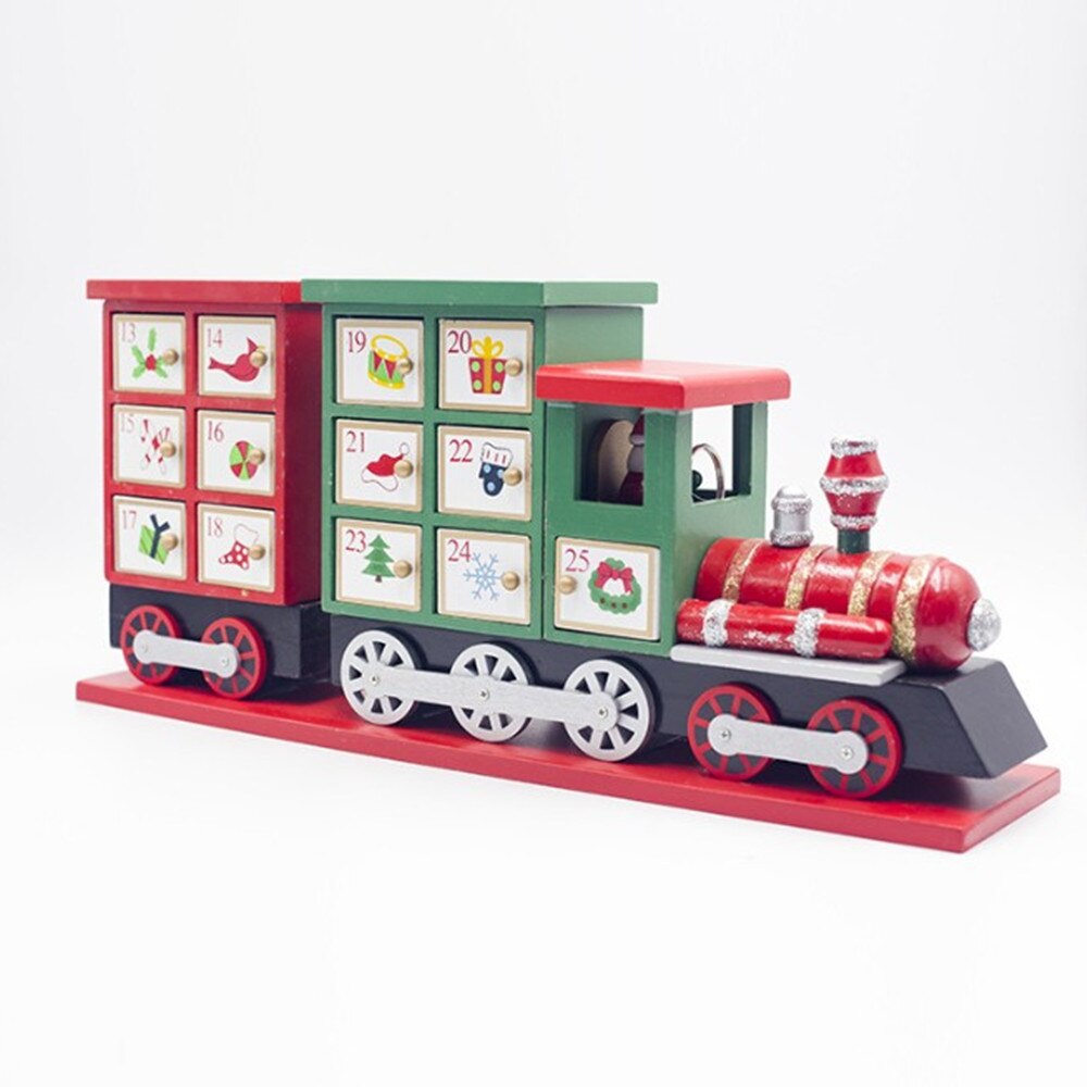 1pc Christmas Train Painted Wood Christmas Decoration for Home with Advent Calendar Calendar Storage Box 42*10*19cm Navidad