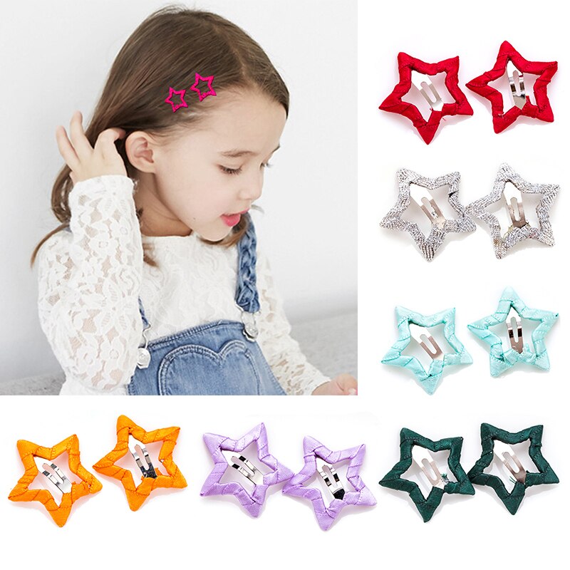 2 Pcs All-Inclusive Doek Niet Pijn Haar Leuke Pentagram Ster Clip Kinderen Haarspeld Haar Accessoires Kinderen Snoep Kleur haarspelden