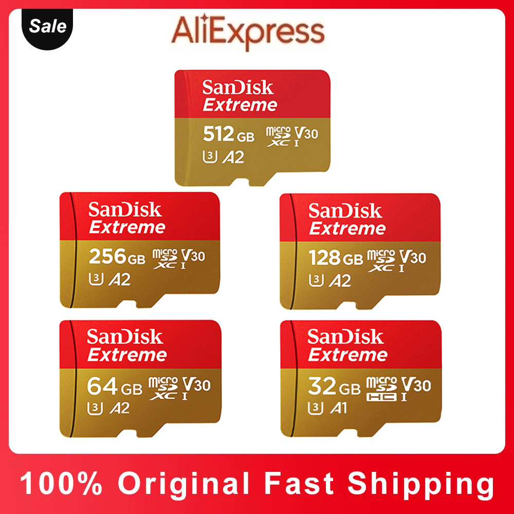 Sandisk Extreme Micro SD Card 128gb 256gb U3 4K V30 A2 Class 10 UHS-1 flash card 512GB 64GB microSD/TF Card For Phone camera