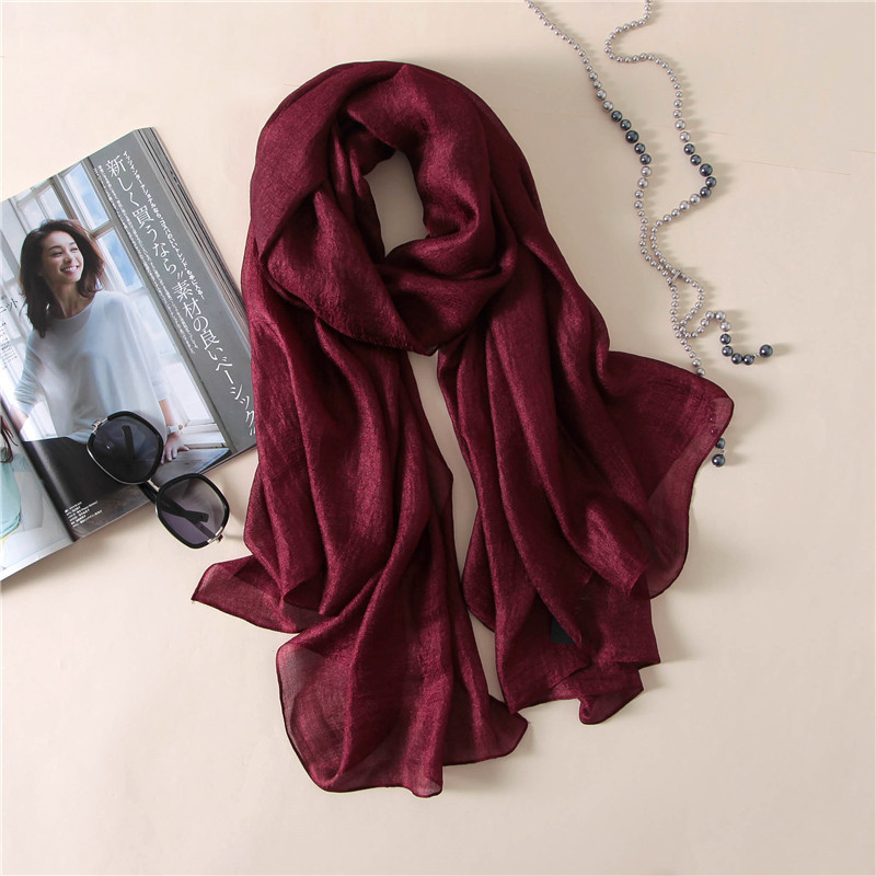 2023 de lujo bufanda de para mujer liso seda liné chales bufandas verano señora pañuelos Pashmina Foulard Hijab 180*90Cm: Azul lago