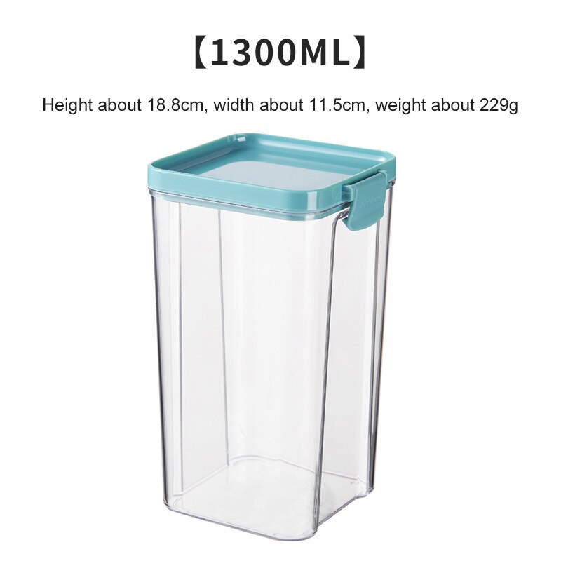 4 Different Capacity Plastic Sealed Cans Kitchen Organizer Storage Box Transparent Food Canister Keep Fresh Clear Container: Green 1300ml