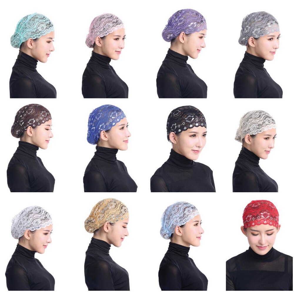 Vrouwen Moslim Stretch Kant Tulband Hoed Chemo Cap Haaruitval Hoofd Sjaal Wrap Cap