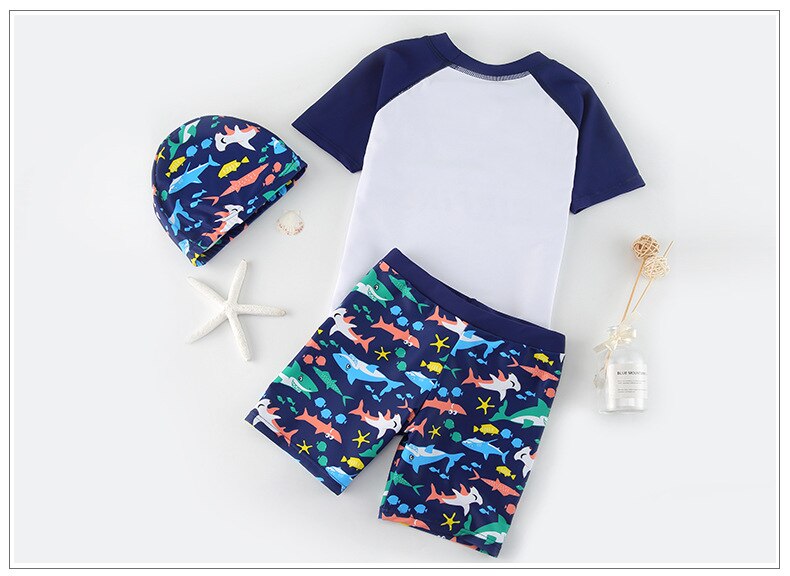 Kinderen Twee Stukken Pak Shark Print Badpak Beachwear Kid Cool Cartoon Badmode 2022 Baby Korte Mouw Badpak