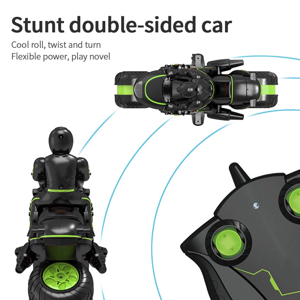 2.4Ghz High Speed Rock Crawler RC Motorbike Vehicle Rotating Car Toy Double Sided Stunt Car 360 Degree Remote Control Motorcycle