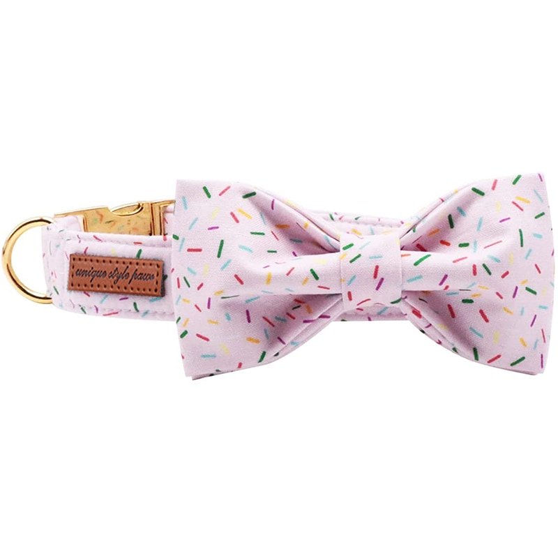 Unieke Stijl Poten Katoen Halsband Met Bowtie Roze Verjaardag Puppy Kraag Voor Kleine Medium Grote Hond: collar and bow / XS