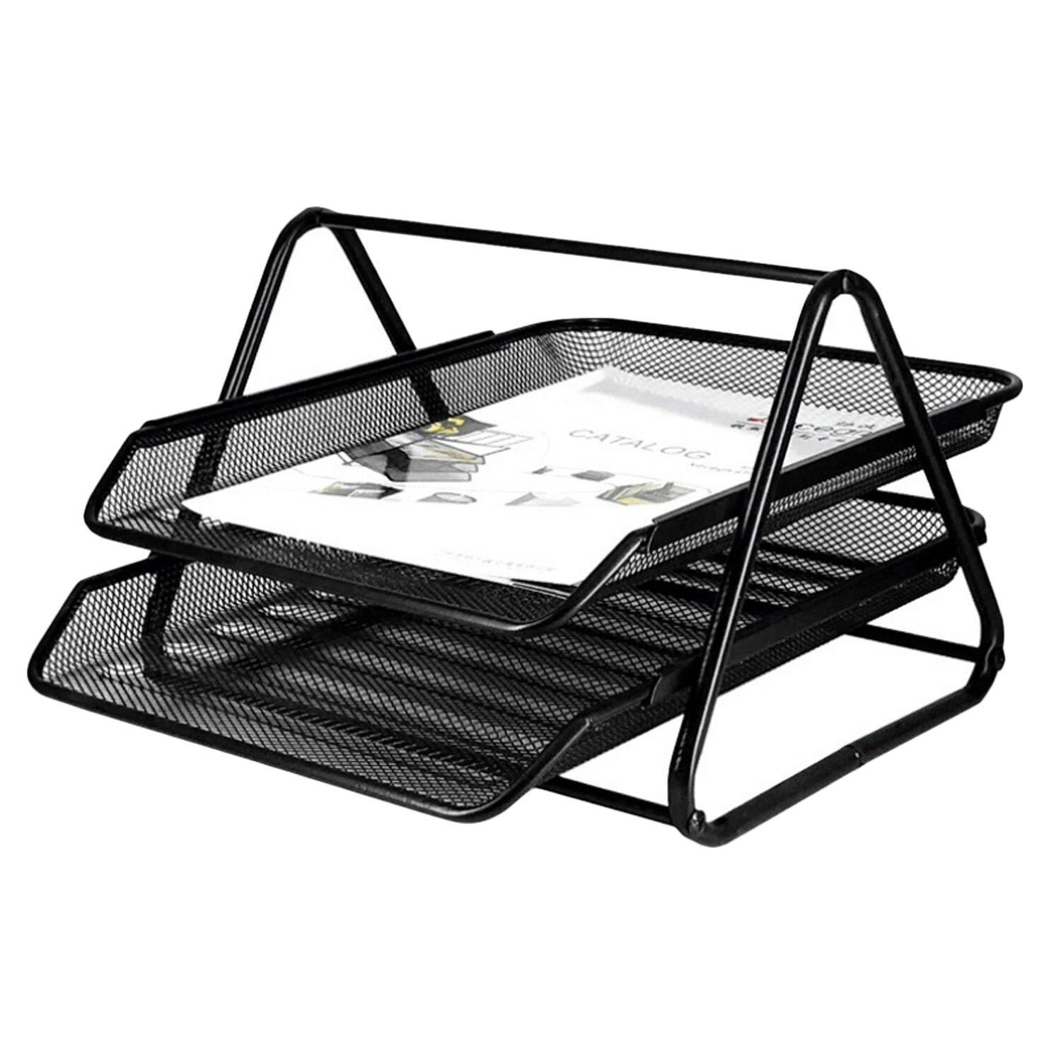 2-Tier Stackable Metal Mesh File Holder Document Stand Organizer Tray for Magazine Letter Paper Home Office Desk