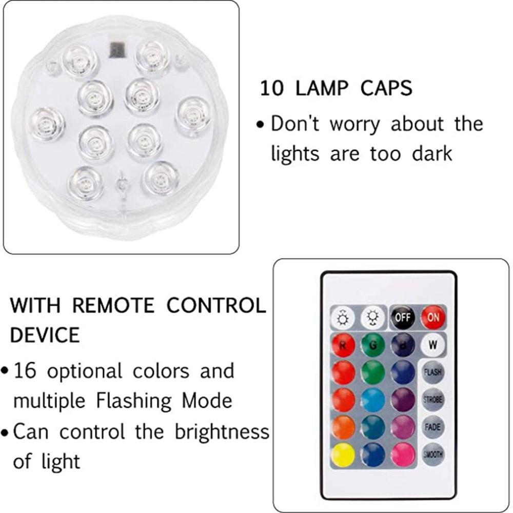 10 Led Remote Controlled RGB Submersible Light Battery Operated Underwater Night Lamp Outdoor Vase Bowl Garden Party Decoration