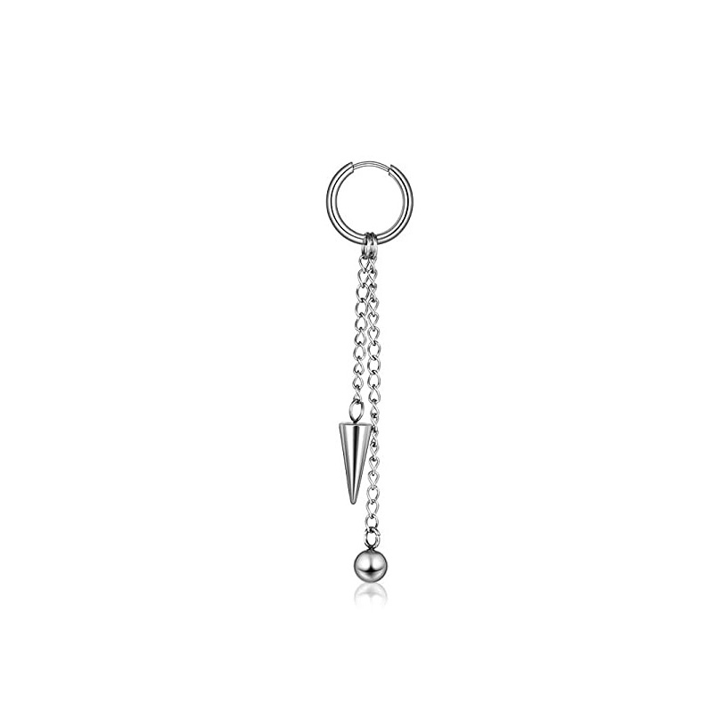 Pendientes de aro con bisagras para hombre, aretes colgantes de acero inoxidable, aretes colgantes de cadena larga con pluma L, 1 pieza: PALLADIUM