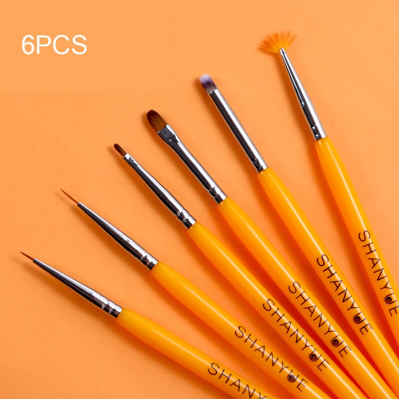 6pc 4 kleuren manicure kwast nagel pen set voor schilderen/liner/bloeiende... nageldecoraties kit gellakken gereedschap  vi45-121: Oranje