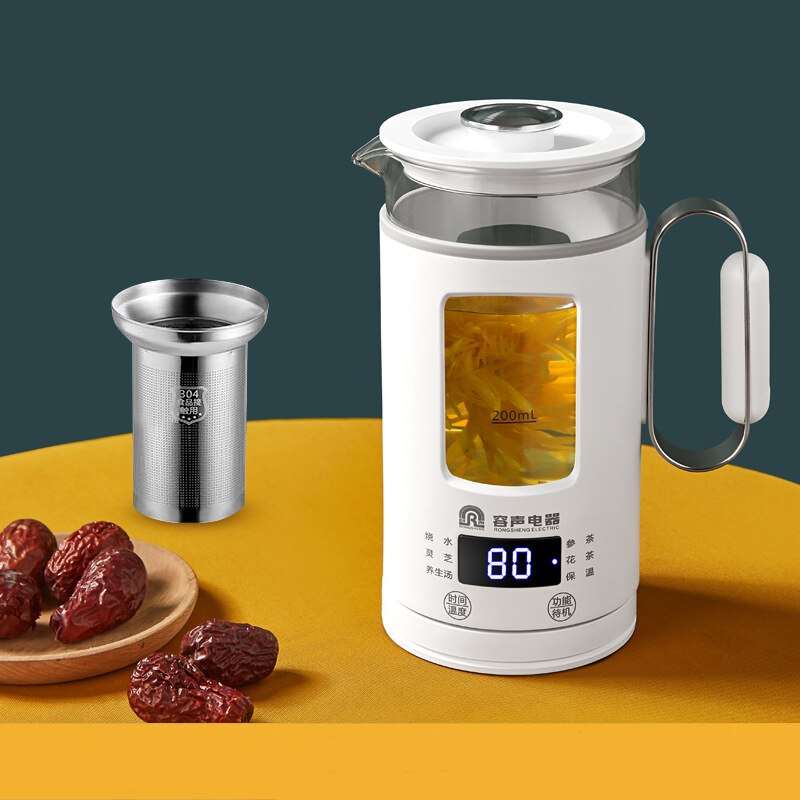 Théière à fleurs en verre, 220V, mini pot portable de préservation de la santé, théière, bouilloire, tasse d&#39;eau chaude, pour la maison: white with filter / EU