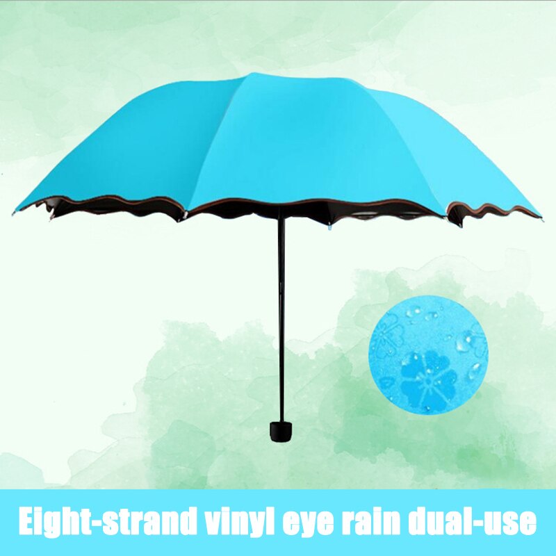 Ladies'sunshine Paraplu Bloesems In Water Veranderingen Kleur Parasol Paraplu Triple Fold Zwart Rubber Zonnebrandcrème Uv Vrouw Paraplu