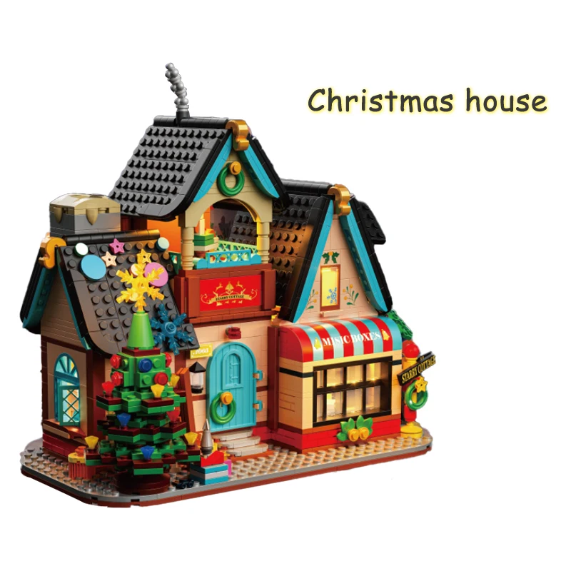 Knieuwe gebouwde creatieve Starry Cottage kerstboomhut bouwstenen speelgoed ideaal kerstcadeau met LED-licht, bouw je eigen droom