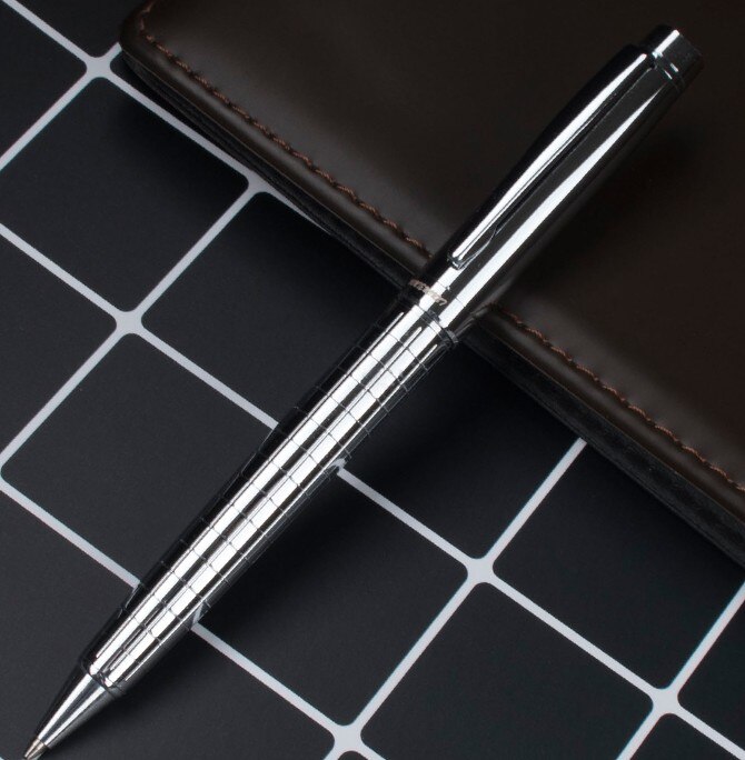 de luxe 856 gris platine croix ligne couleur étudiant école fournitures de bureau moyenne plume stylos à bille: W