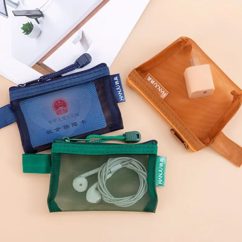 Borsa portaoggetti per caricabatterie per cavo dati per auricolari da donna piccola Nuova borsa per portamonete con cerniera in rete trasparente retrò Custodia per organizer per carte di credito