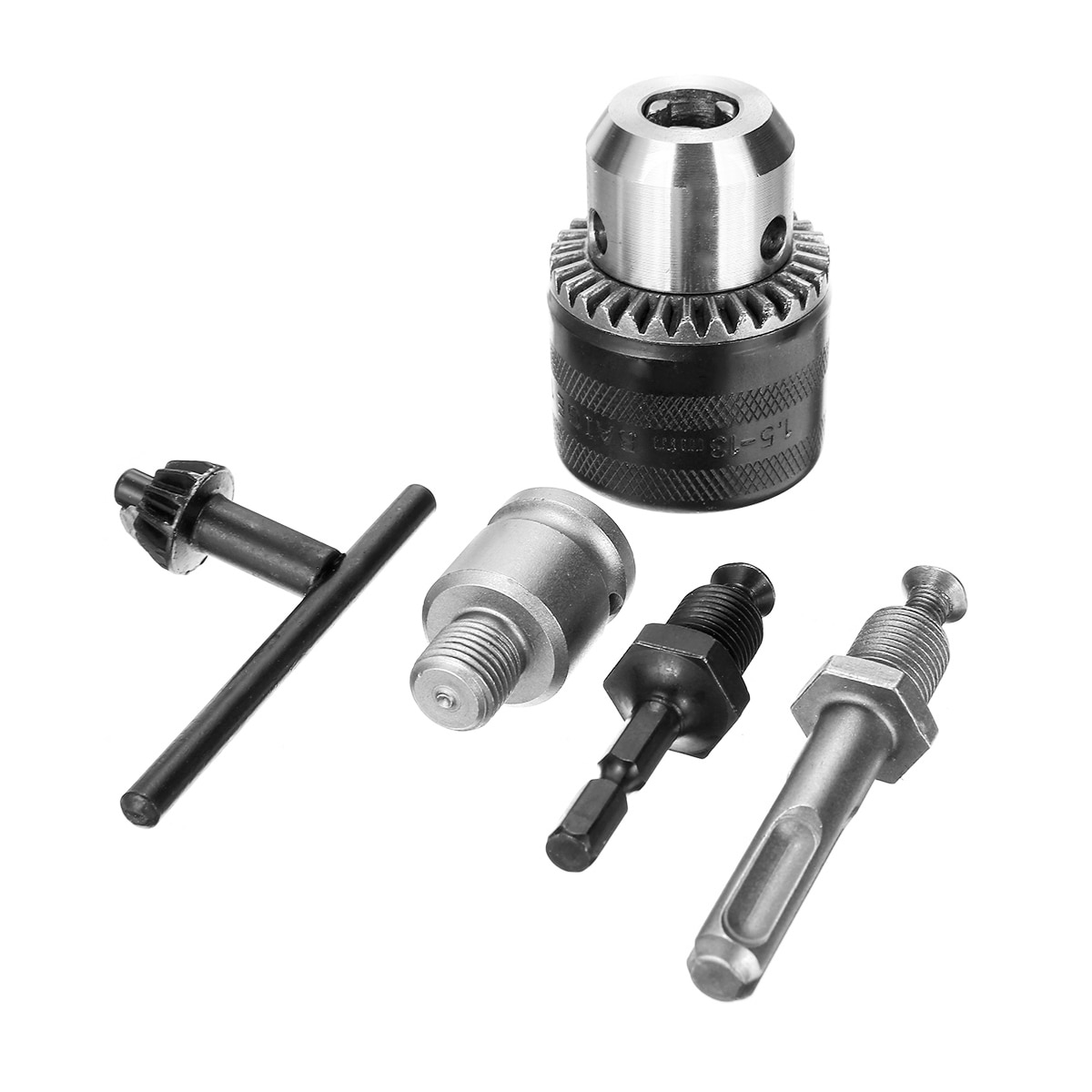 Juego de mandril de taladro eléctrico de 1,5-13mm, con adaptador de eje SDS y juego de llaves de mandril para vástago redondo/hexagonal de Accesorios de herramientas eléctricas, 5 unidades