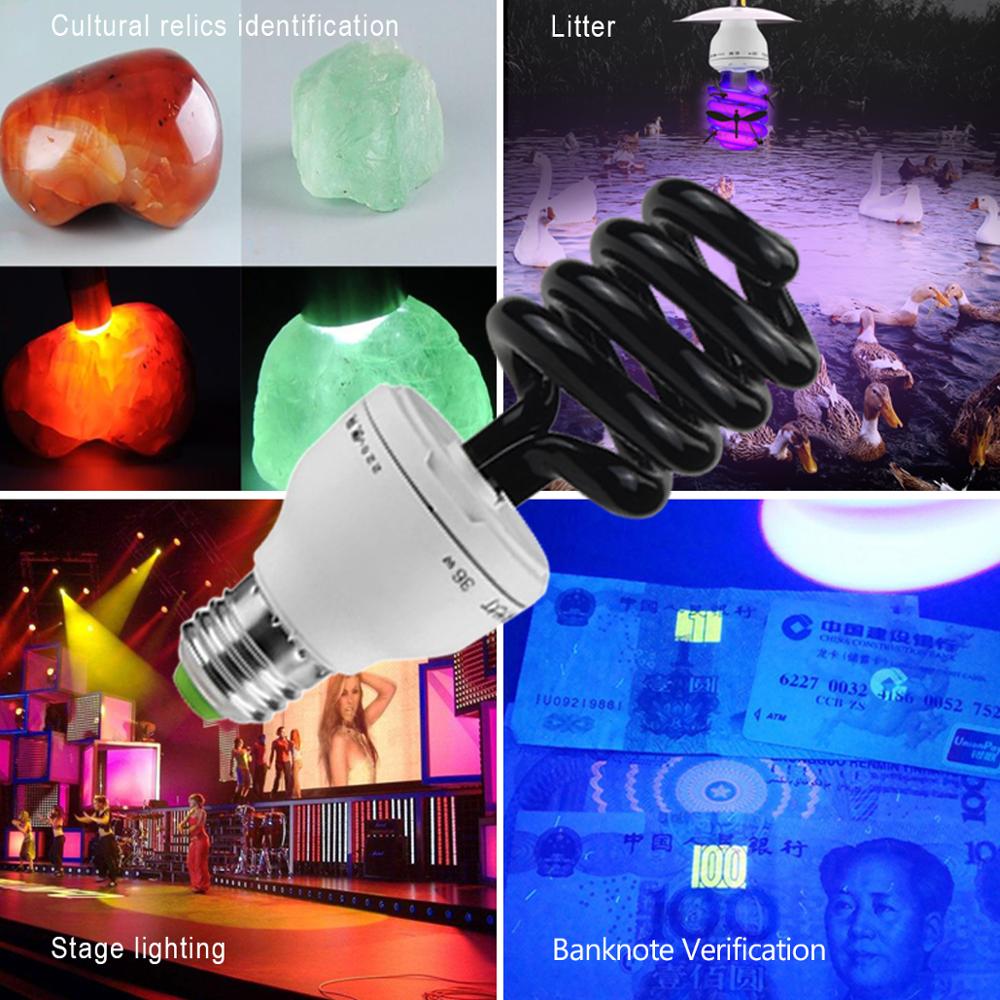 AC 220V E27 UV Ultraviolet Lamp BLB Black Light Blue Bulbs 15W-40W CFL Fluorescent Detection UV Lure Lamp Violet Decor Lights