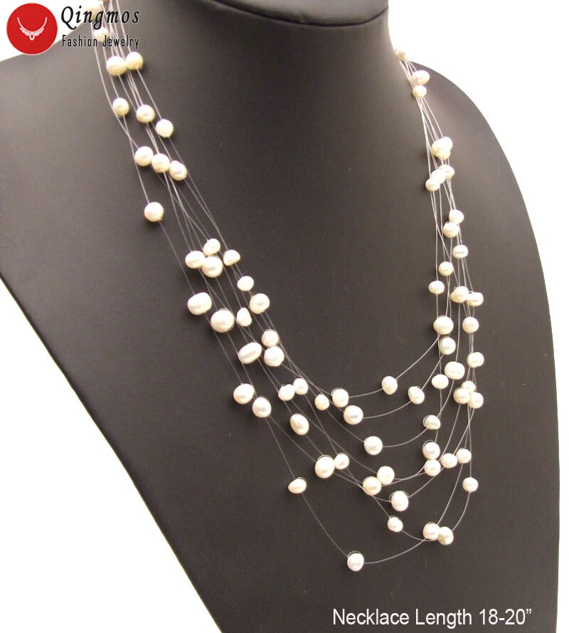Qingmos Pearl Necklace for Women - 6-7mm Round Freshwater Pearls - 8 to 20 Strands - 18-20 Inch Length