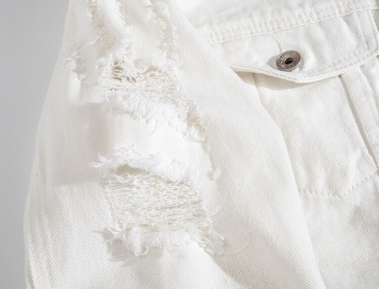 spring autumn Men's Jean Jacket Slim Fit Cotton Denim Jacket White Ripped Hole Jean Coats Men Outwear Youth Men 3XL