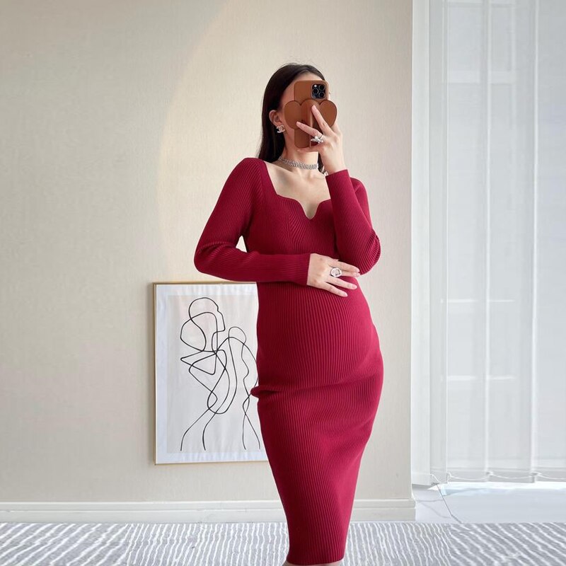 Vestido de maternidad de punto para mujeres embarazadas, ropa