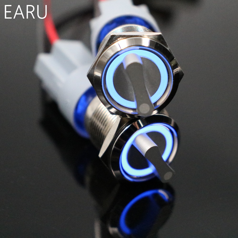 19mm 2 3 Position Switch Push Button Switch DPDT Illuminated Metal selector Rotary Switch with LED Waterproof Stainless Steel