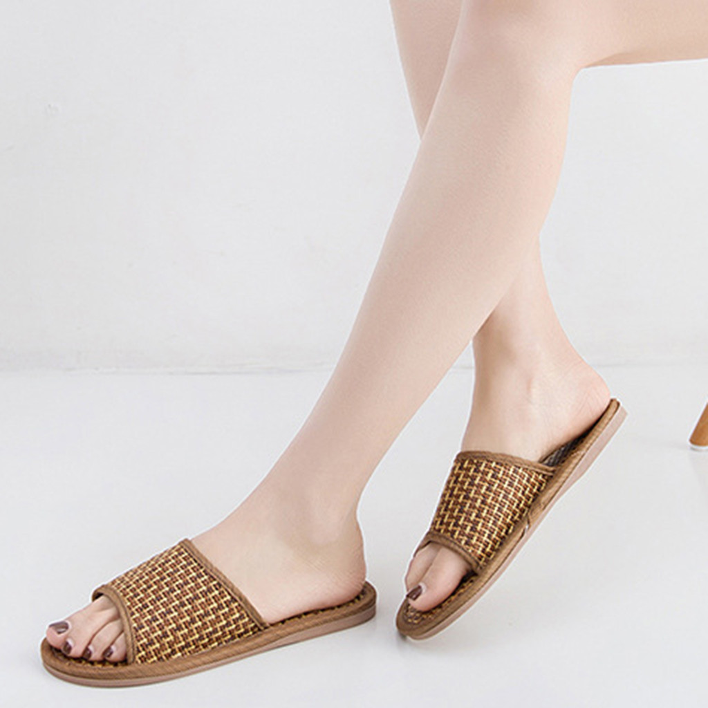 Kvinders herre unisex par stok hjemmesko indendørs sko hjem halm sommer bambus sandaler og hjemmesko #åå