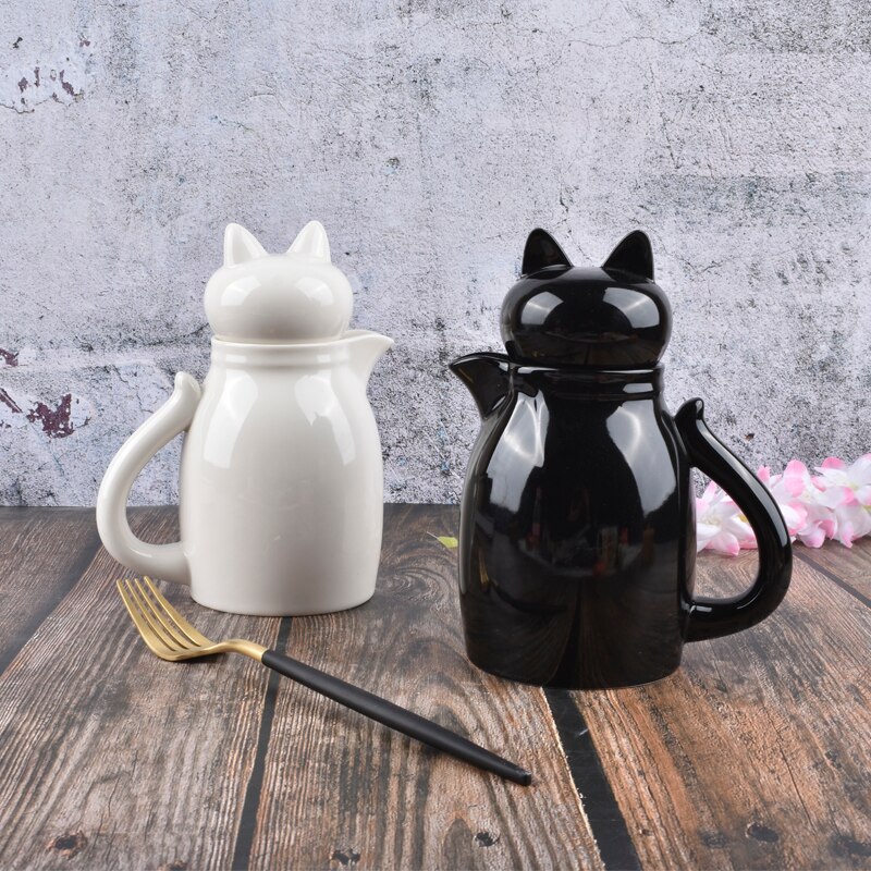 Keramik kat latte mælkekande med låg skummende kande træk blomsterkop kaffe mælkeskummer mælkeskummende værktøj kaffetøj  pf92803