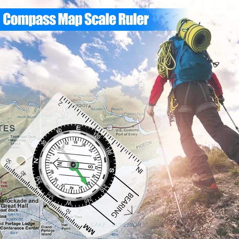 Mini Compass Map Scale Ruler Multifunctional Equipment For Outdoor Hiking &amp; Camping Survival Guiding Tool Travel