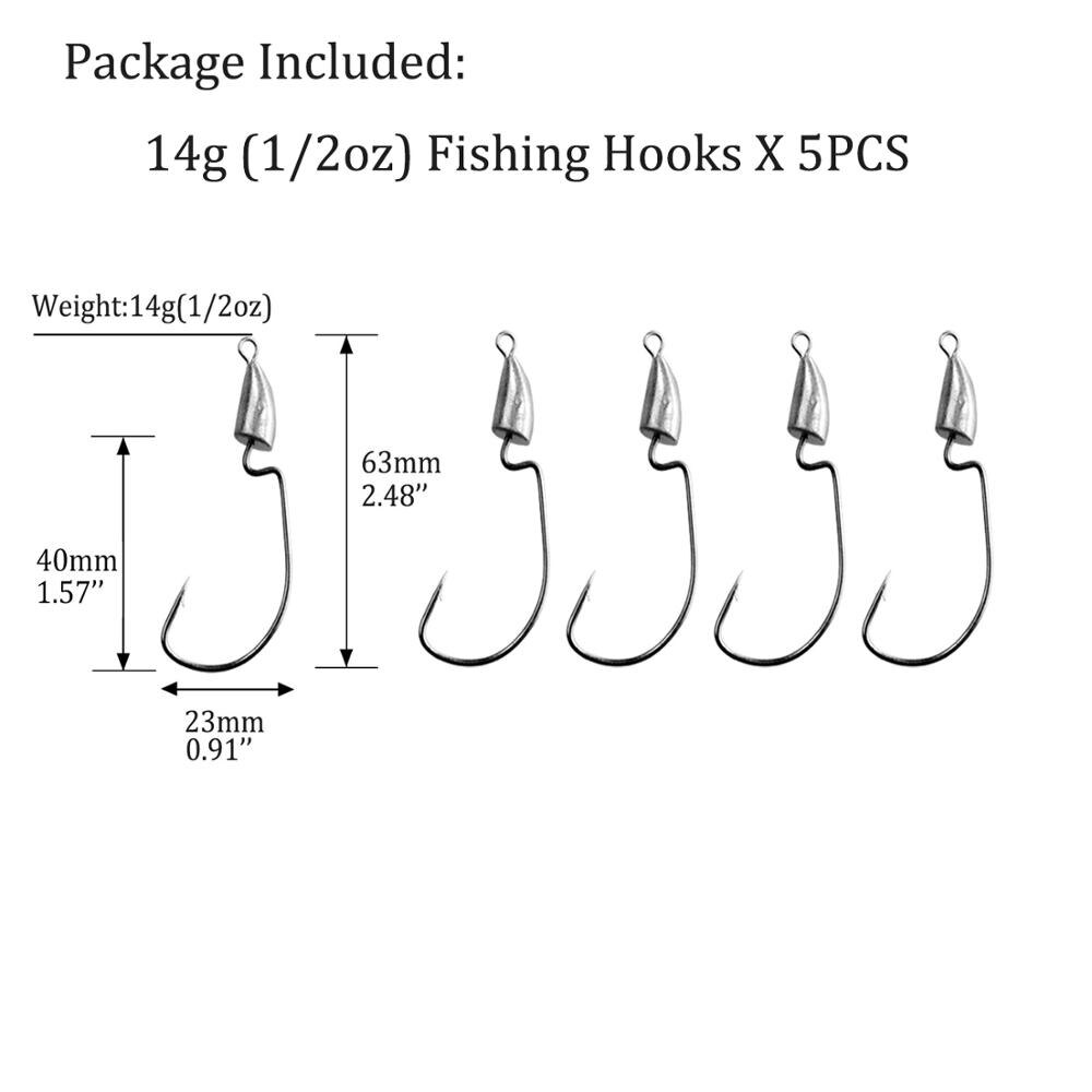 Lot de 10 têtes plombées pour la pêche de 5g 7g 10g et 14 g, crochets, ver, hameçon, accessoires, argent, Bullet Jig Head, montage texan: 5pcs 14g hook