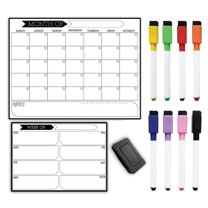 Soft Magnetic Whiteboard Fridge Magnet Reminder Week Month Grocery List Notepad for Home Refrigerator Office Workspace: Monthly Weekly