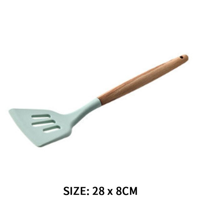 Kitchen Tools Natural Acacia Wood Silicone Cookware Utensil Set Cozinha Spatula Soup Pasta Mestoli Silicone Kitchen Accessories