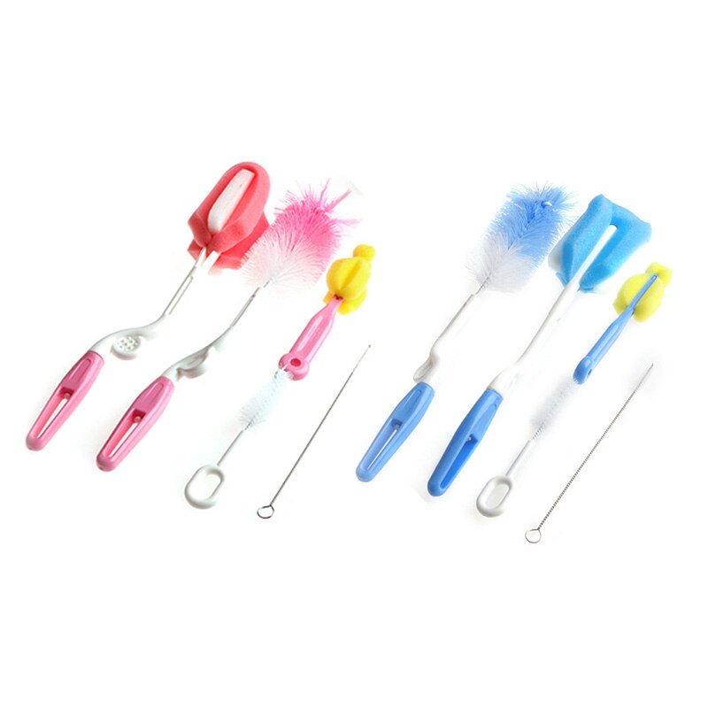 5Pcs Baby Milk Feeding Bottle Brush Handy Portable Nylon and Sponge Tube Cleaner