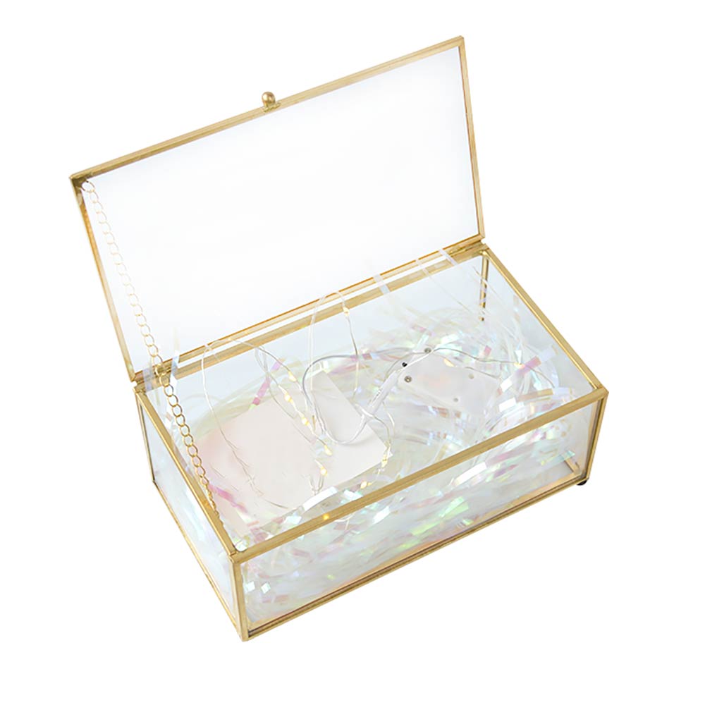 Open Lid Jewelry Ring Box Glass Jewelry Box Rectangular Transparent Small Jewelry Storage Box With Golden Rim And Lid