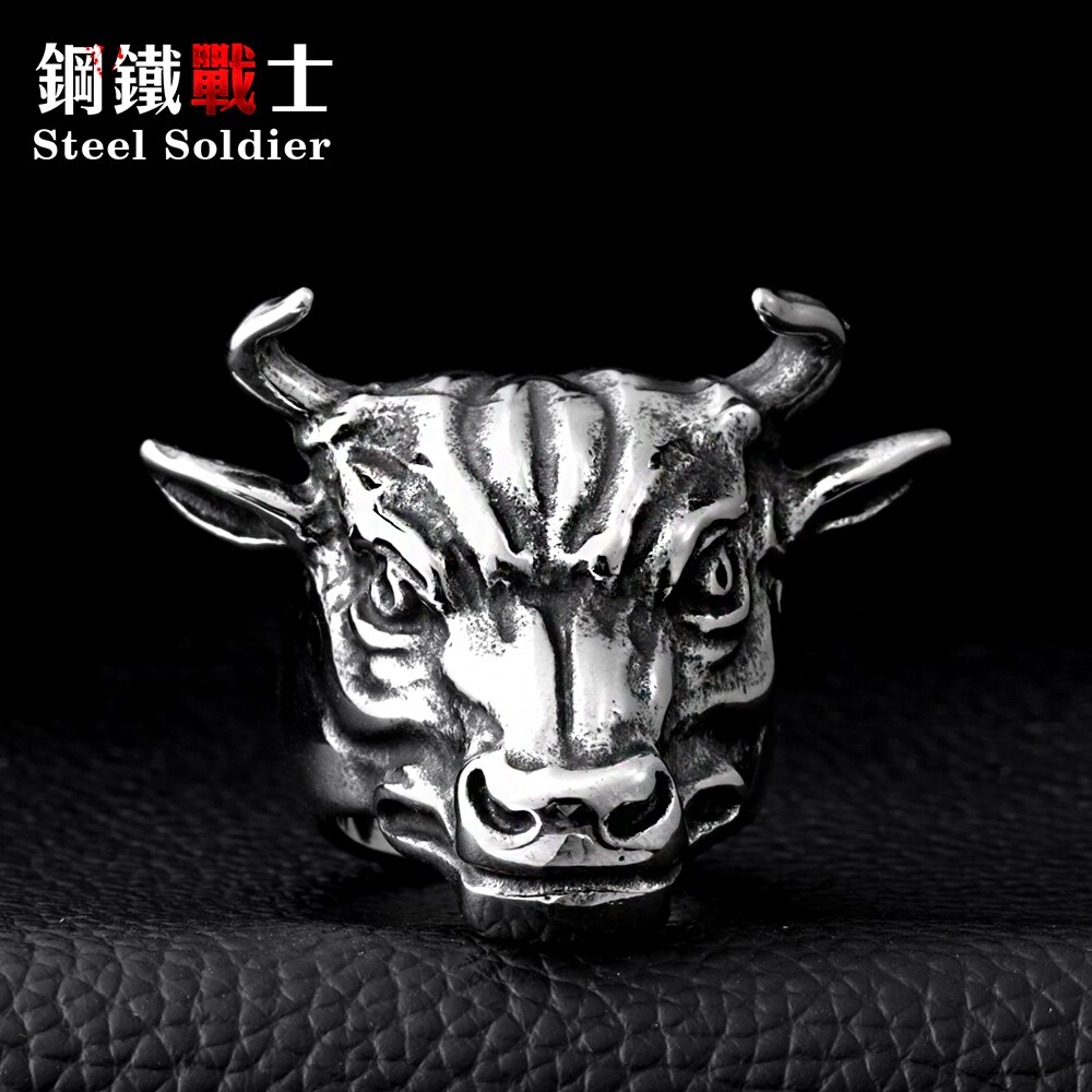 Steel soldier ox skeleton head ring for men 316l stainless steel ring punk vintage men jewelry