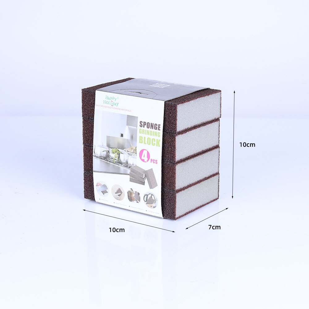 1/4pcs Home Cleaning Sponge Portable Dishwashing Scouring Sponge Tools Emery Magic Sponge For Washing Cleaner Kitchen: 4 pcs brown