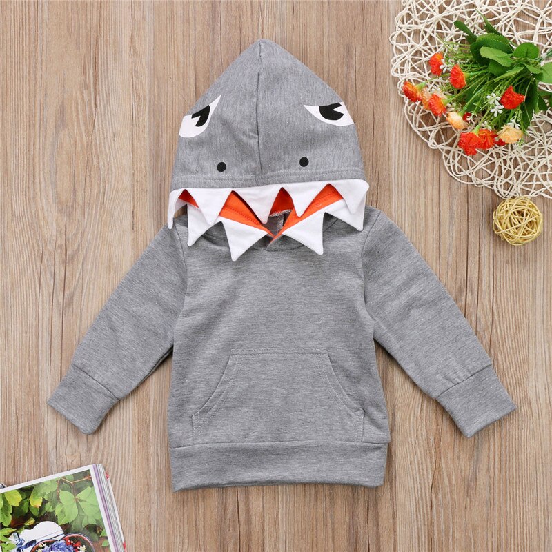 Stil småbarn barn pojkar kläder haj långärmade huvtröjor hoodie kappa fritidskläder barn