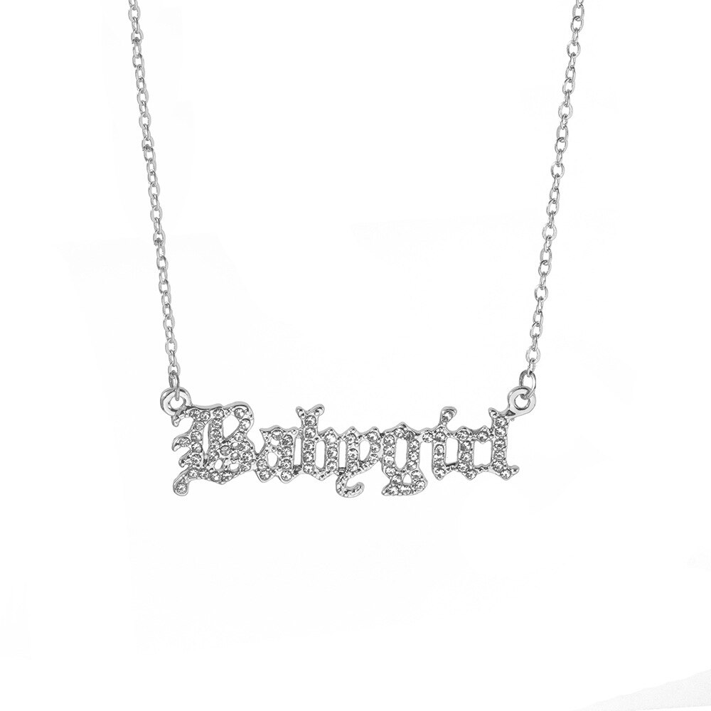 Babygirl halskæde til kvinder mor zirkon bogstav navn initial choker vedhæng halskæder smykker bijoux femme bff: Platinpaltet