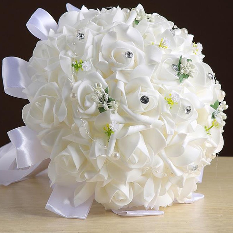 Bride wedding bouquet flower simulation flower white rose bouquet white red hand throw flower
